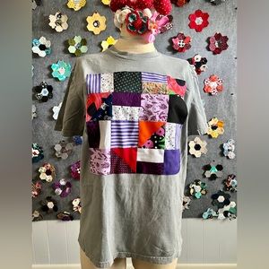 Grey Tee with Bright Bold Patchwork